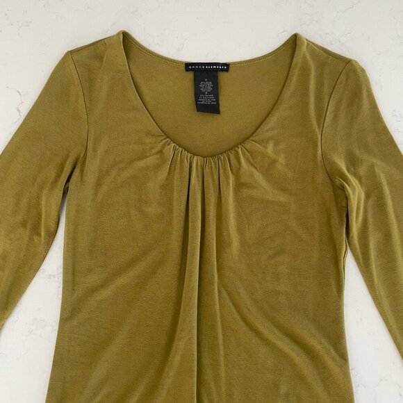 Grace Elements Scoop Neck 3/4 Sleeve Lined Rayon Spandex Top Avocado Green Sz S - Picture 9 of 13
